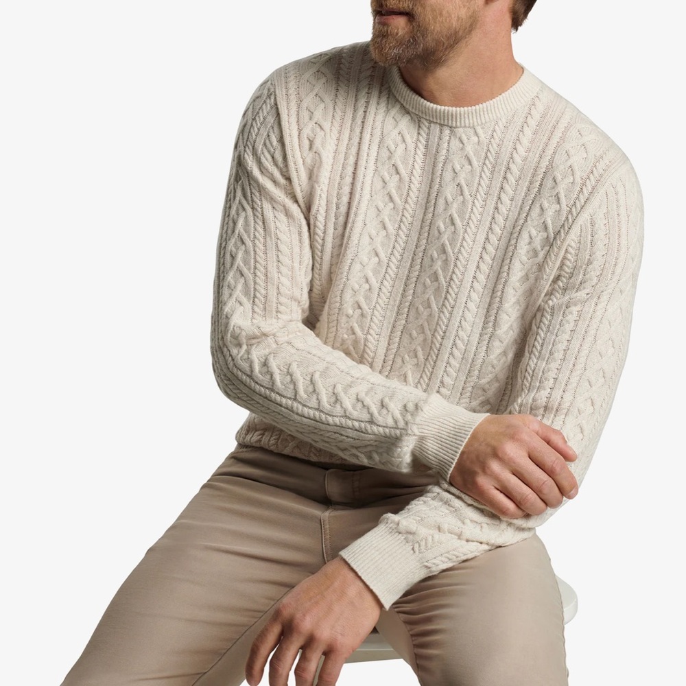 Peter Millar Men's Ivory Cable Knit Sweater